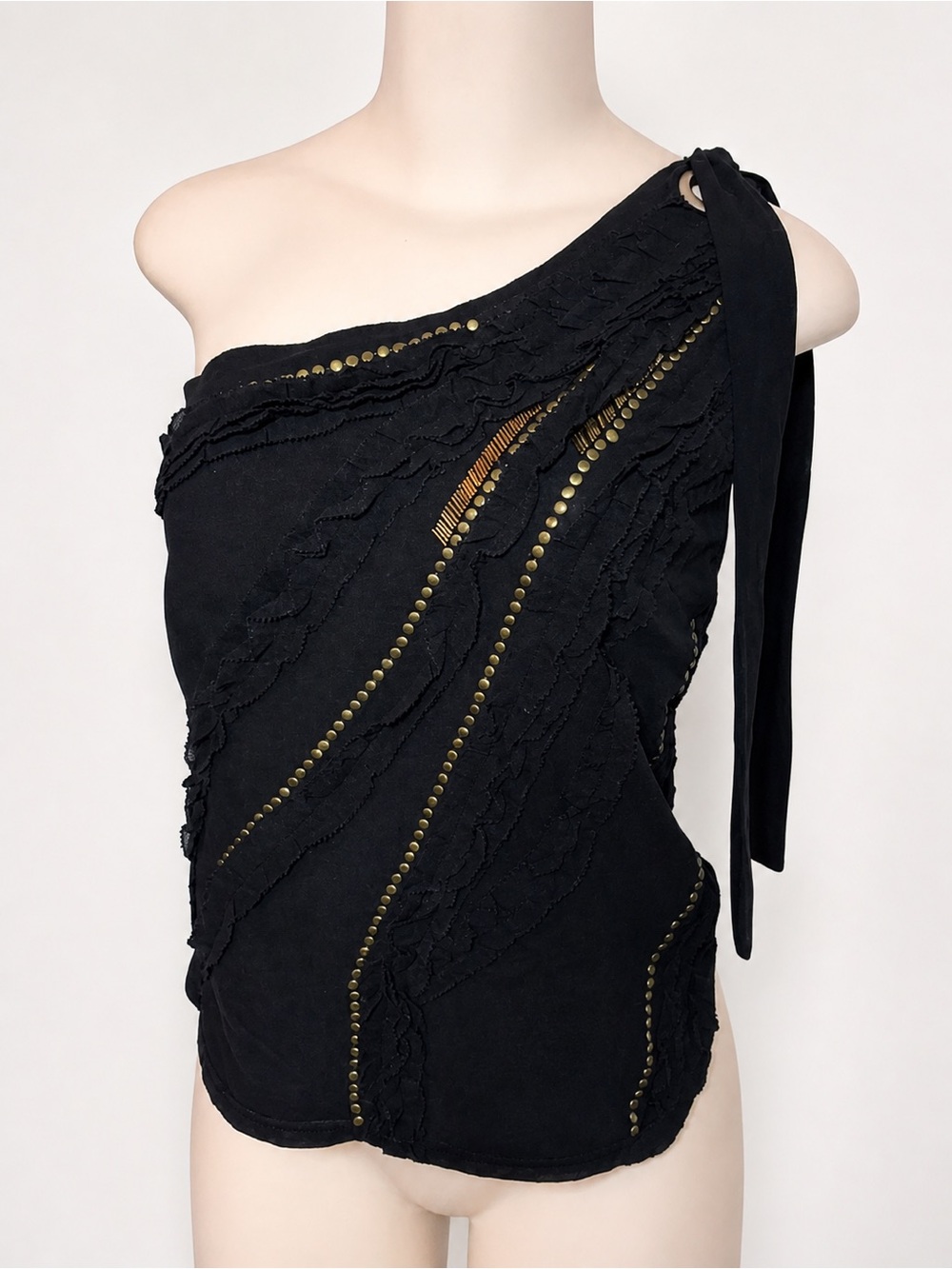 Jessica Simpson One Shoulder Black Studded Top XS Y2K Going Out Blouse